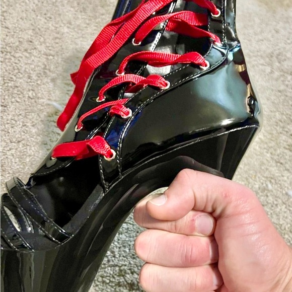 Pleaser Black and Red Patent Lace-Up Heeled Boots - Picture 7 of 9